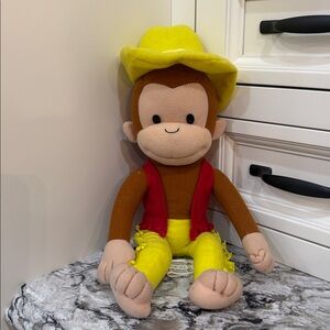 Curious George Cowboy Plush Toy with Yellow Hat and Red Vest. Kelly toy.